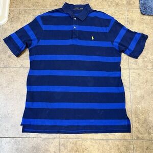Polo Ralph Lauren Shirt Mens 2XLT Blue Rugby Stripes Big Tall Pony Logo Golf